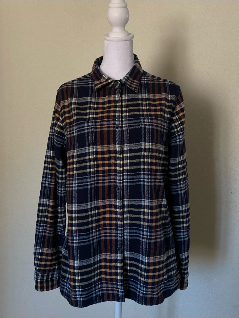 Woolrich Pemberton Flannel Plaid Cotton Shirt Women's L Navy Cabincore 90 Grunge